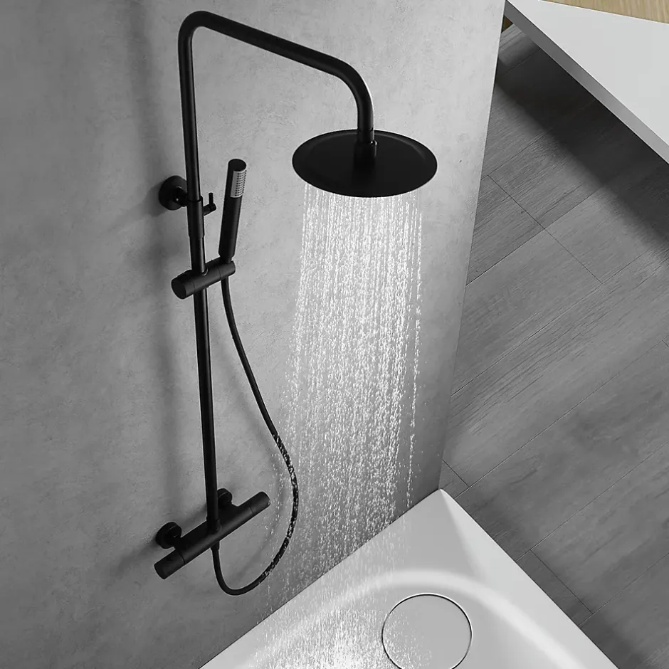 Imex Products Colonne de douche thermostatique noire mat en acier et laiton avec douchette extensible