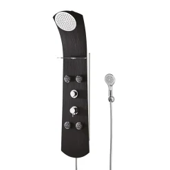Valentin Colonne de douche thermostatique hydromassante 4 buses avec tablette, pomme de tête, douchette 3 jets et flexible, noir mat, Nautilus* Colonne De Douche Hydromassante