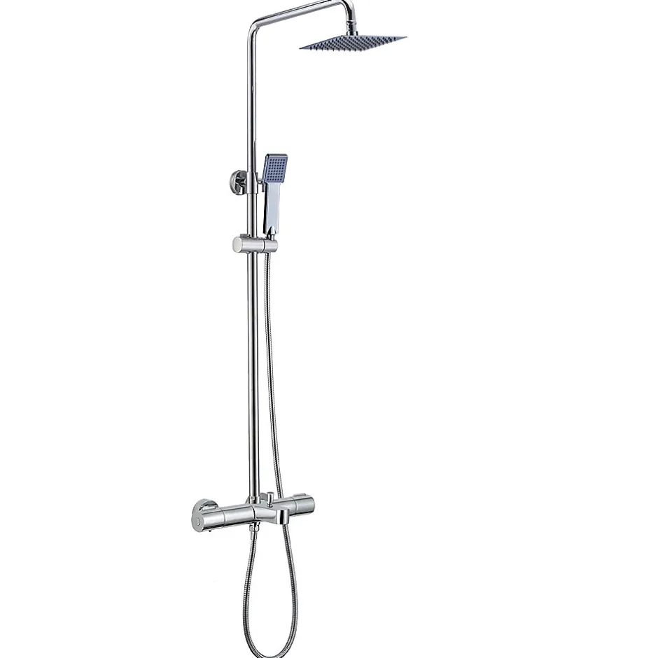 Kibath Colonne de douche thermostatique GAS carrée extra-longue, 100-150 cm, finition chrome poli, en laiton* Colonne De Douche Mécanique