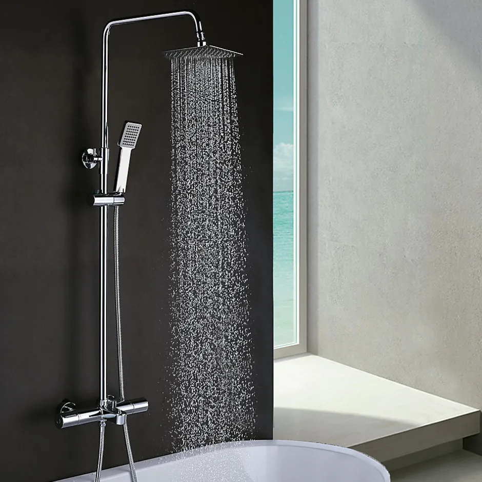 Kibath Colonne de douche thermostatique GAS carrée extra-longue, 100-150 cm, finition chrome poli, en laiton* Colonne De Douche Mécanique
