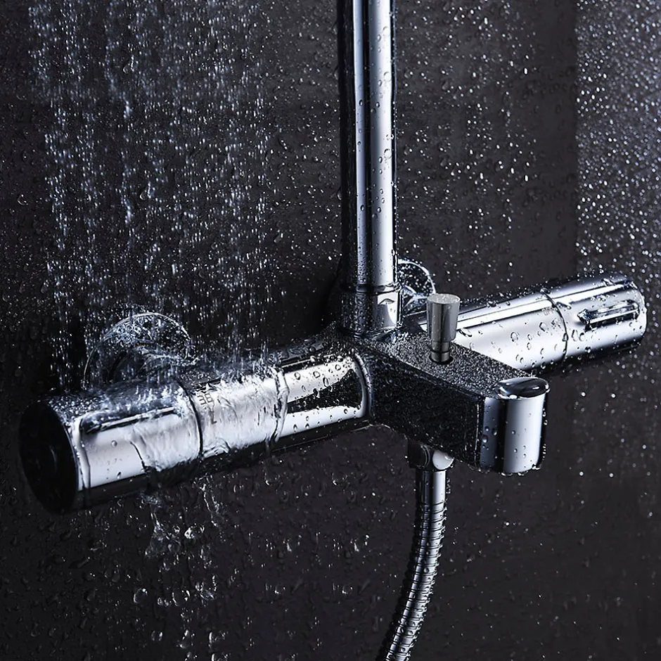 Kibath Colonne de douche thermostatique GAS carrée extra-longue, 100-150 cm, finition chrome poli, en laiton* Colonne De Douche Mécanique