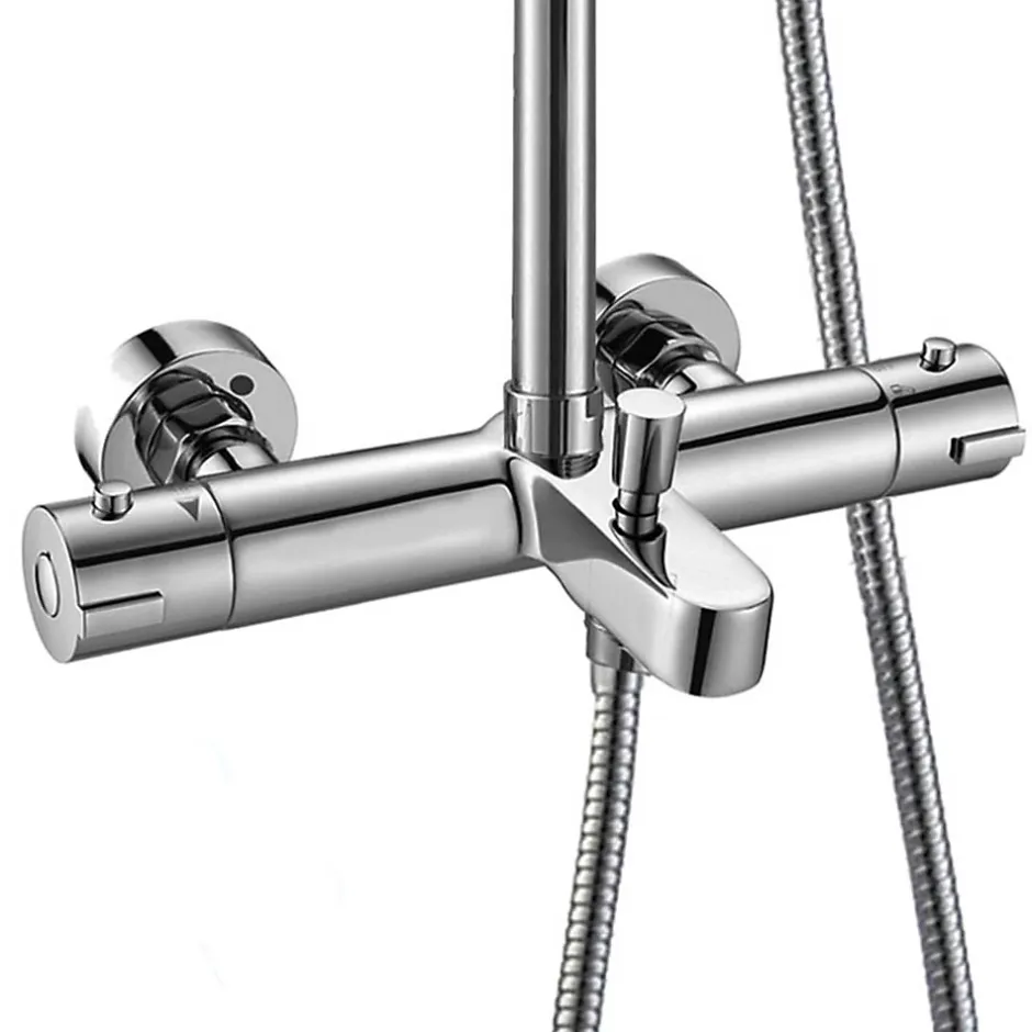 Kibath Colonne de douche thermostatique GAS carrée extra-longue, 100-150 cm, finition chrome poli, en laiton* Colonne De Douche Mécanique