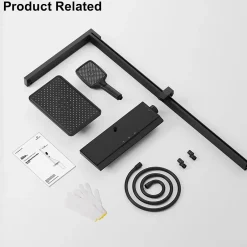 Homelody Colonne de Douche Thermostatique avec Tablette Sécurité 38C Jet Pluie et Cascade Aluminium Noir
