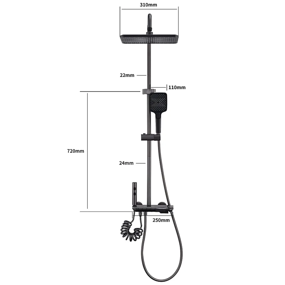 Homelody Colonne de Douche Thermostatique avec Étagère Jet Pluie et Cascade Hauteur Réglable 800-1000 mm Verre et Laiton Gris anthracite* Colonne De Douche Mécanique