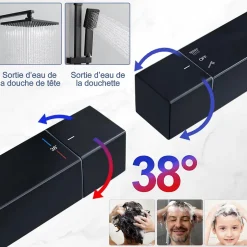 Homelody Colonne de Douche Thermostatique Noir 38C Systeme de Douche en Acier Inox Hauteur Reglable 855 a 1105 mm avec Douchette