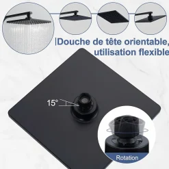 Homelody Colonne de Douche Thermostatique Noir 38C Systeme de Douche en Acier Inox Hauteur Reglable 855 a 1105 mm avec Douchette