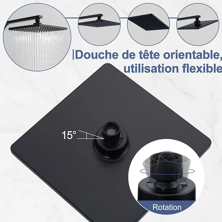 Homelody Colonne de Douche Thermostatique Noir 38C Systeme de Douche en Acier Inox Hauteur Reglable 855 a 1105 mm avec Douchette