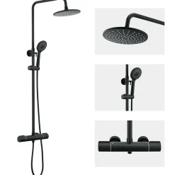 Auralum Max Colonne de Douche Thermostatique 3 Fonctions, Ensemble de Douche Noir, Douche avec Tête de Douche de 9 pouces