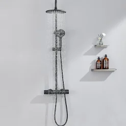 Auralum Max Colonne de Douche Thermostatique 3 Fonctions, Ensemble de Douche Noir, Douche avec Tête de Douche de 9 pouces