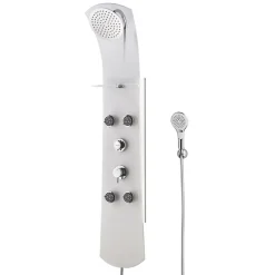 Valentin Colonne de douche thermostatique hydromassante 4 buses avec tablette, pomme de tête, douchette 3 jets et flexible, verre blanc, Nautilus* Colonne De Douche Hydromassante