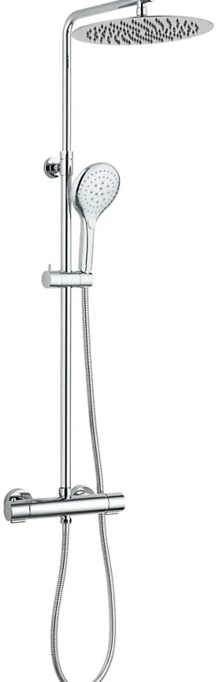 Edouard Rousseau Colonne de douche thermostatique avec pommeau + douchette 3 jets + flexible + barre réglable, chrome, Akame