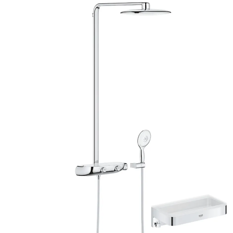 Grohe Colonne de douche thermostatique Rainshower System SmartControl Mono 360 Blanc/chromé + Panier douche Start Cube
