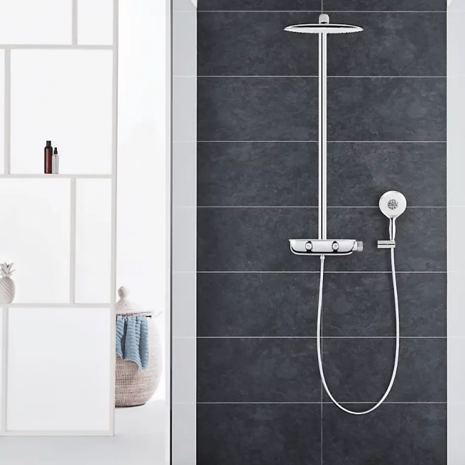 Grohe Colonne de douche thermostatique Rainshower System SmartControl Mono 360 Blanc/chromé + Panier douche Start Cube