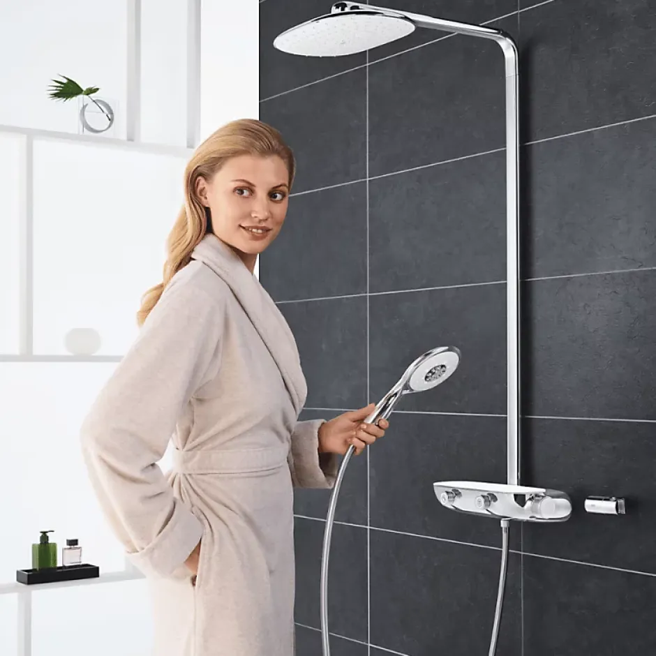 Grohe Colonne de douche thermostatique Rainshower System SmartControl Mono 360 Blanc/chromé + Panier douche Start Cube