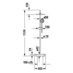 Duravit Colonne de douche thermostatique murale Chrome 30x48x112cm (LxPxH) hauteur réglable, pomme + pommeau douche rond* Colonne De Douche Thermostatique
