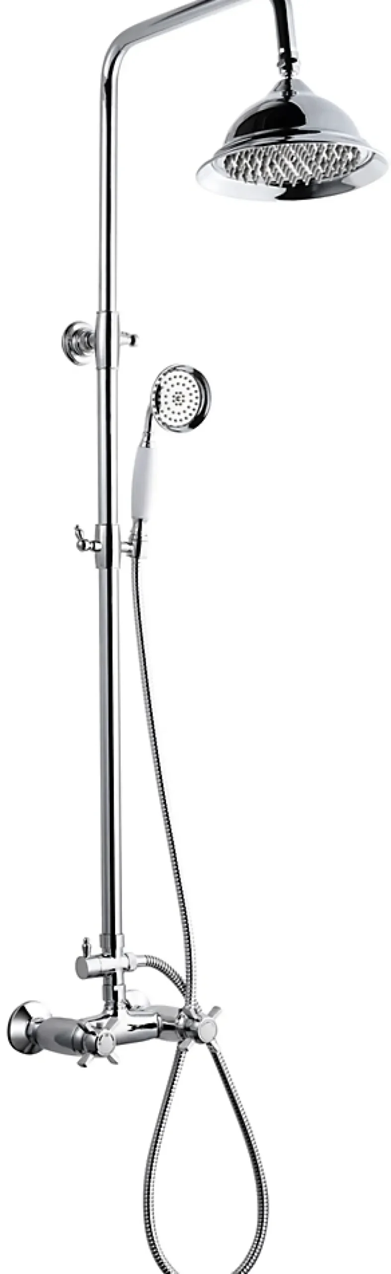 Edouard Rousseau Colonne de douche thermostatique avec pommeau + douchette 1 jet + flexible + barre réglable, chrome, Retro