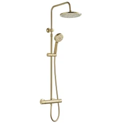 Edouard Rousseau Colonne de douche thermostatique ronde avec douchette, pomme de douche, barre réglable et mitigeur, doré brossé, Lueggo* Colonne De Douche Thermostatique