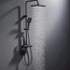 Homelody Colonne de Douche Thermostatique avec Étagère Jet Pluie et Cascade Hauteur Réglable 800-1000 mm Verre et Laiton Noir