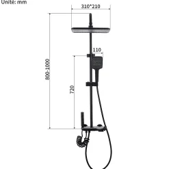 Homelody Colonne de Douche Thermostatique avec Étagère Jet Pluie et Cascade Hauteur Réglable 800-1000 mm Verre et Laiton Noir