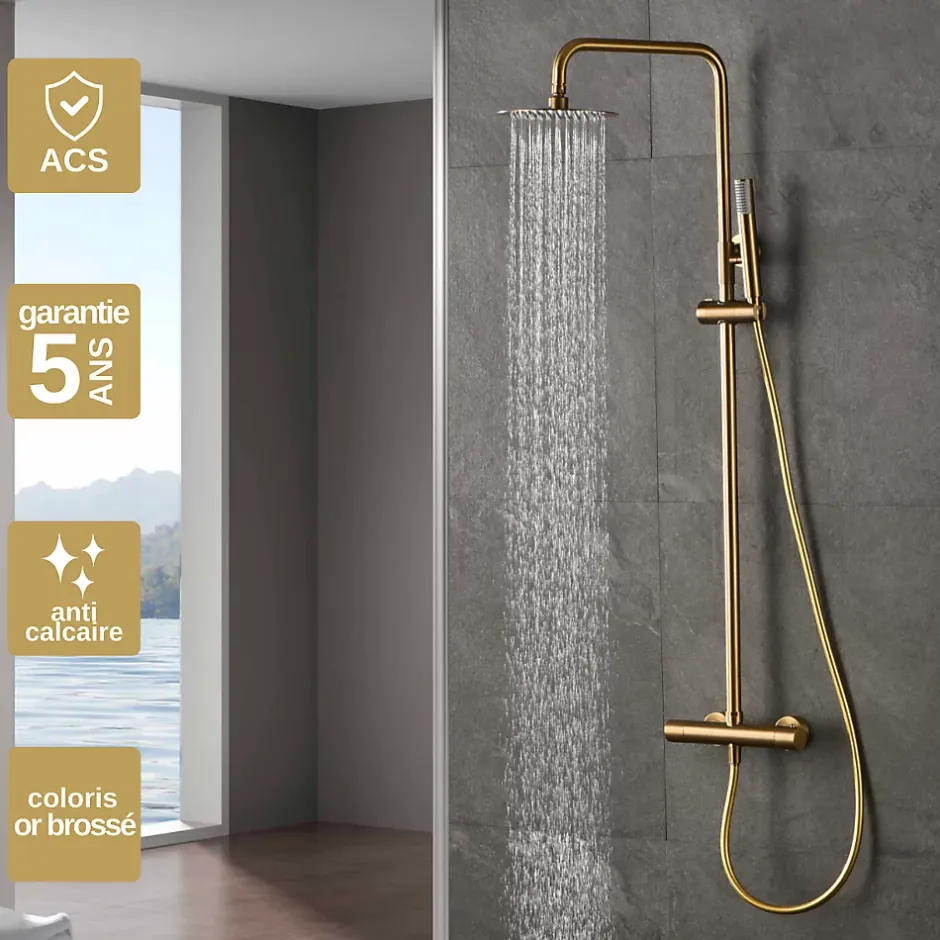 Imex Colonne de Douche Thermostatique Anti-Calcaire Or Brossé MONZA BTM039/OC