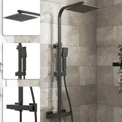 AICA Sanitaire Colonne de douche thermostatique 200mm, kit carré noir