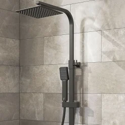 AICA Sanitaire Colonne de douche thermostatique 200mm, kit carré noir