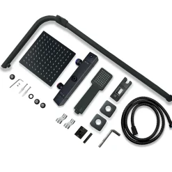 AICA Sanitaire Colonne de douche thermostatique 200mm, kit carré noir