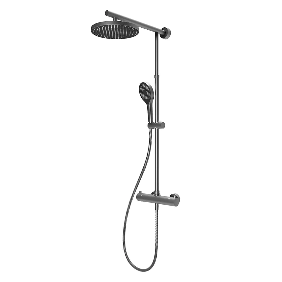 Schulte Colonne de douche thermostatique avec pommeau + douchette + flexible + barre réglable, coloris gun metal, Rain
