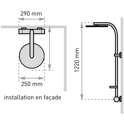 Valentin Colonne de douche thermostatique avec pomme de tête ronde, douchette et flexible, chrome, Inouie