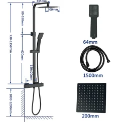 AICA Sanitaire Colonne de douche thermostatique avec pomme de tête, douchette et flexible,noir mat, Carré, AICA