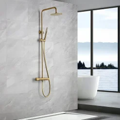 Imex Products Colonne de douche thermostatique or brosse acier et laiton PVD avec flexible et douchette
