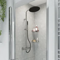 GoodHome Colonne de douche thermostatique avec pommeau, douchette 2 jets, flexible, barre réglable, chrome, Levanna* Colonne De Douche Thermostatique