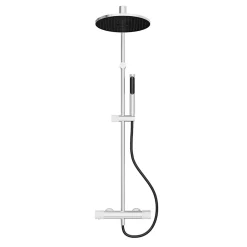 GoodHome Colonne de douche thermostatique avec pommeau, douchette 2 jets, flexible, barre réglable, chrome, Levanna* Colonne De Douche Thermostatique