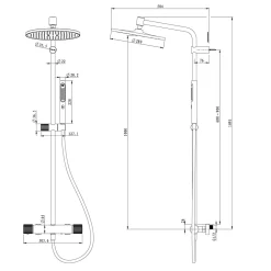 GoodHome Colonne de douche thermostatique avec pommeau, douchette 2 jets, flexible, barre réglable, chrome, Levanna* Colonne De Douche Thermostatique
