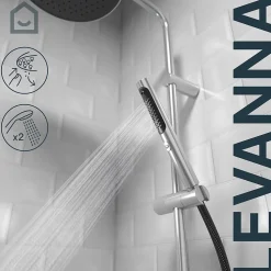 GoodHome Colonne de douche thermostatique avec pommeau, douchette 2 jets, flexible, barre réglable, chrome, Levanna* Colonne De Douche Thermostatique