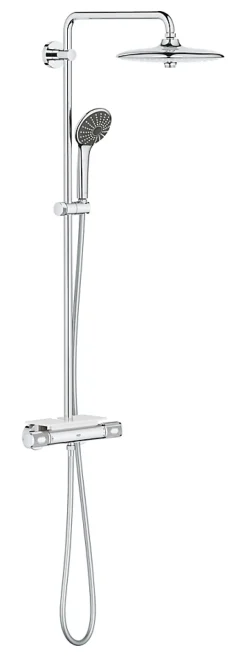 Grohe Colonne de douche thermostatique avec pommeau + douchette 3 jets + flexible + barre réglable, chrome, Vitalio Joy System 260