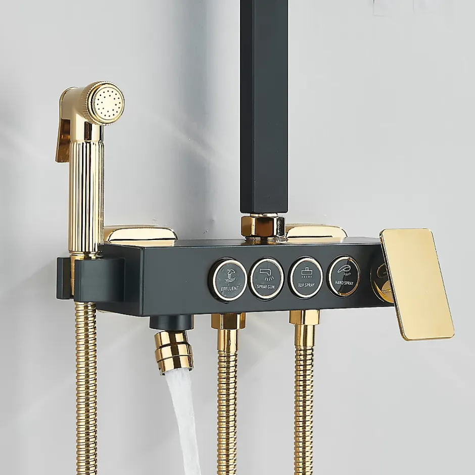 Signature Colonne de douche thermostatique élégante noir et doré