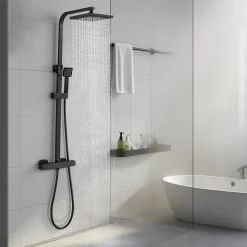 Teeno Colonne de Douche Thermostatique, Réglable en Hauteur, Noir* Robinet De Douche