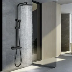 Teeno Colonne de Douche Thermostatique, Réglable en Hauteur, Noir* Robinet De Douche