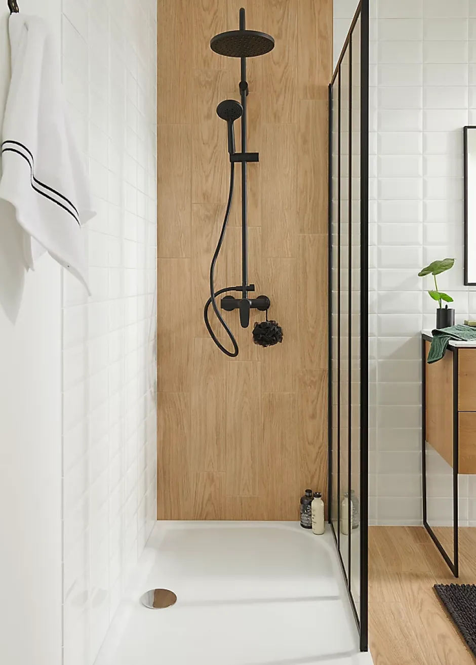 GoodHome Colonne de douche thermostatique noir mat Cavally