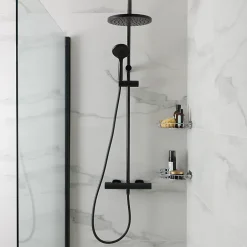 GoodHome Colonne de douche thermostatique noir mat Cavally