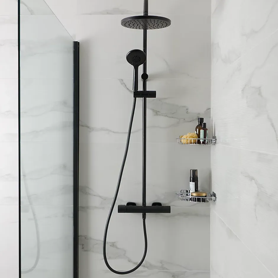 GoodHome Colonne de douche thermostatique noir mat Cavally