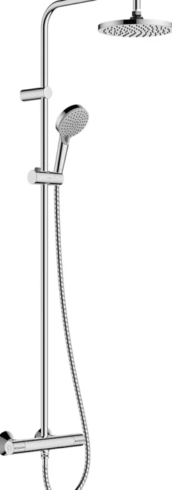 Hansgrohe Colonne de douche thermostatique avec pommeau + douchette 2 jets + flexible + barre réglable, chrome, Vernis Blend 200 EcoSmart* Colonne De Douche Thermostatique