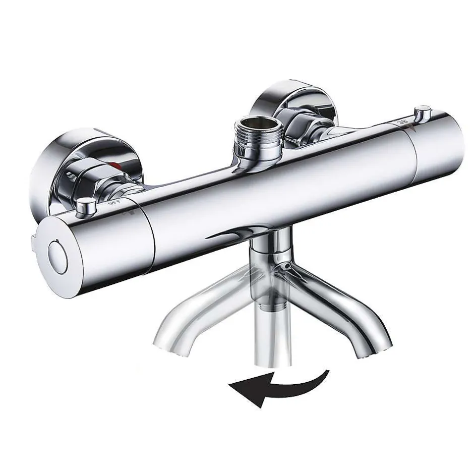 Kibath Colonne de douche thermostatique extra-longue AVEC bec carré de 100-150 cm, finition chrome poli, en laiton* Colonne De Douche Thermostatique
