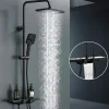 Homelody Colonne de Douche Thermostatique 38C avec Etageres Tete de Douche Pluie et Douchette Hauteur Reglable 1000 a 1240 mm Inox Noir* Colonne De Douche Thermostatique