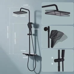 Homelody Colonne de Douche Thermostatique 38C avec Etageres Tete de Douche Pluie et Douchette Hauteur Reglable 1000 a 1240 mm Inox Noir* Colonne De Douche Thermostatique