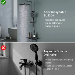 Homelody Colonne de Douche Thermostatique 38C avec Etageres Tete de Douche Pluie et Douchette Hauteur Reglable 1000 a 1240 mm Inox Noir* Colonne De Douche Thermostatique