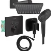 Hansgrohe Colonne de douche thermostatique ShowerSelect E Douche de tête Vernis Shape Flexible Isiflex Douchette Vernis B noir mat* Colonne De Douche Encastrable