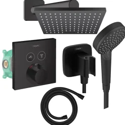 Hansgrohe Colonne de douche thermostatique ShowerSelect E Douche de tête Vernis Shape Flexible Isiflex Douchette Vernis B noir mat* Colonne De Douche Encastrable
