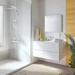 Valentin Colonne de douche thermostatique avec tablette, pomme de tête, douchette et flexible, chrome, Touareg